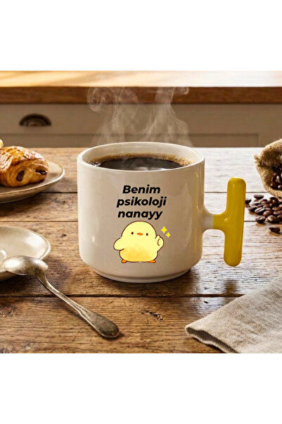 Finka Dekor كوب سيراميك مطبوع عليه هدية من My Psychology Nanayy باللون الأصفر