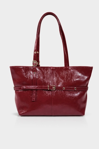 Çantacımstore حقيبة يد نسائية بحزام باللون الأحمر الداكن