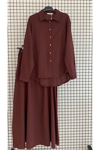 Armine Cotton and Linen Fabric Button Closure Summer Skirt Set