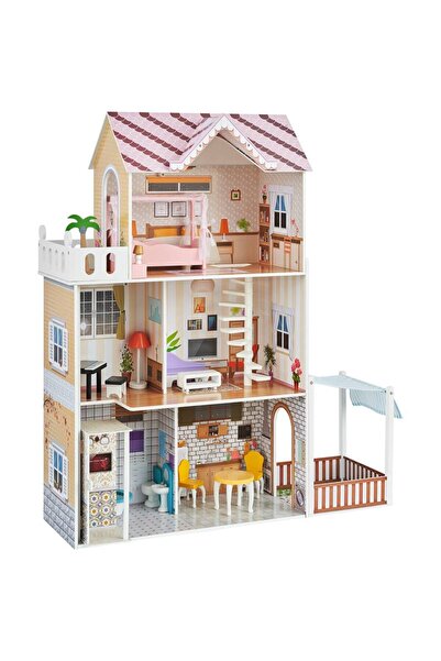 Nilly Toys 3 Katlı Modern Bebek Evi – 7 Oyun Alanlı, Mobilyalı, Çocuklar için...