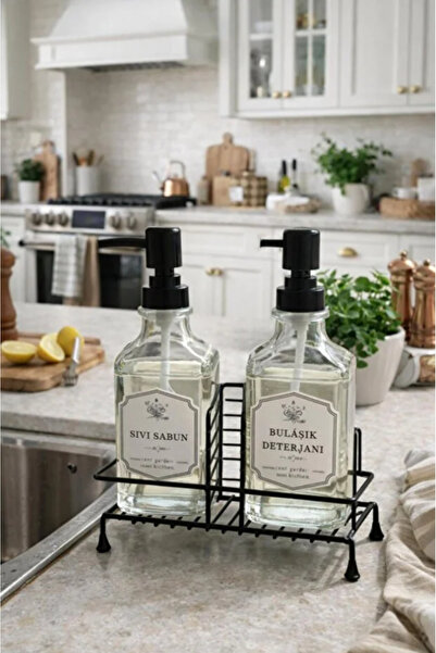 Hilamingo Home Metal Stantlı İkili Cam Sıvı Sabunluk & Deterjanlık Seti – 2×5...