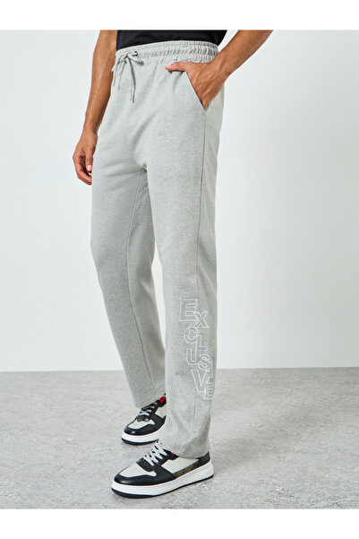 Styli Men Grey Straight Leg Terry Tonal Embroidery Joggers