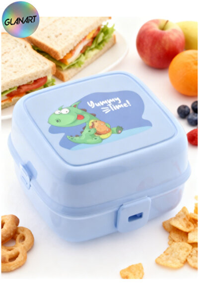 Glanart çocuklar için 4 bölmeli beslenme kutusu, beslenme kabı mavi