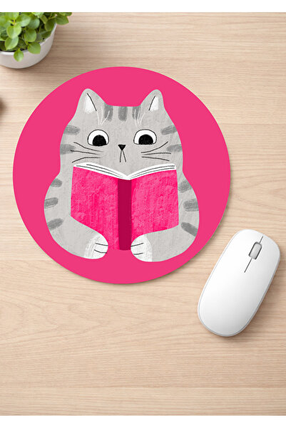 Eylül Design Cute Cat Printed Round Non-Slip Mousepad Ergonomic Mouse Pad
