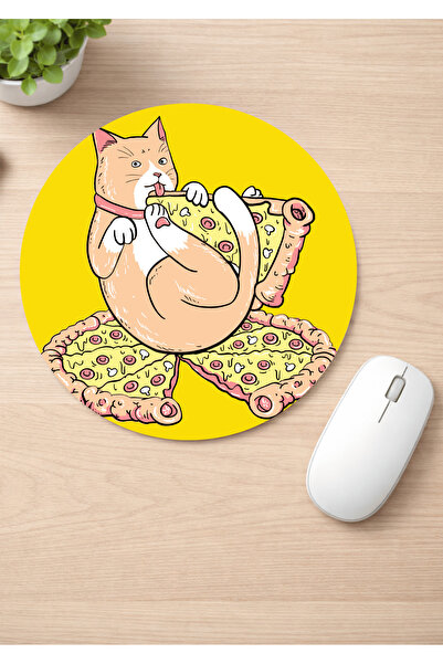 Eylül Design Cute Cat Printed Round Non-Slip Mousepad Ergonomic Mouse Pad