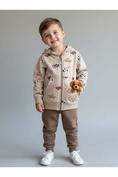 Zekids Baby Boy Zippered Animal Patterned Hooded Cardigan
