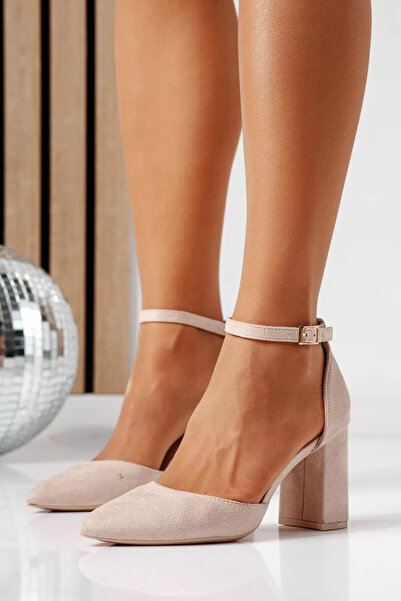 Zaira Pantofi cu toc dama bej din piele ecologica intoarsa Noemi #24450 - 39