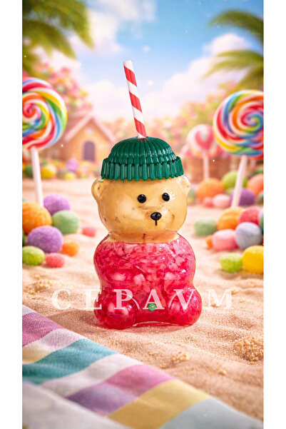 CepAvm Bear Cam Pipetli Sevimli Ayıcık Bardak 550 ml LÜX CAM AYICIK BARDAK