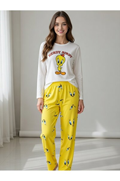 PİJALİNA TOPTAN PERAKENDE VE ONLİNE TEKSTİL Nerdy Birdy Printed Women's Pajam...