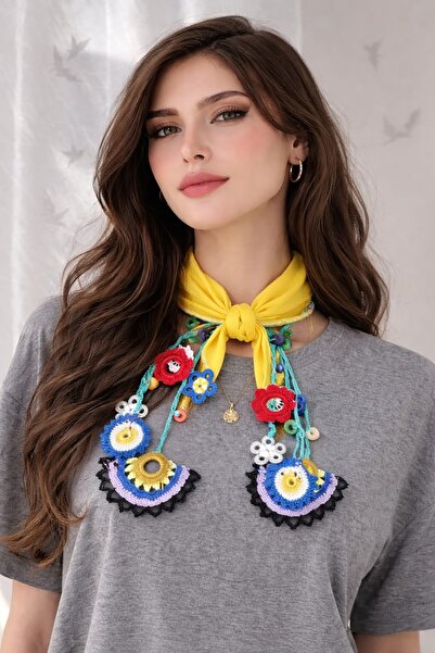 Blue Trend El İşi Tığ Oyalı Otantik Fular Efe Oyası