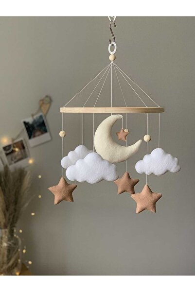 TREND METFİQ DECORATİON Doğal Ahşap ve Keçe Bebek Dönencesi - İskandinav Tarz...