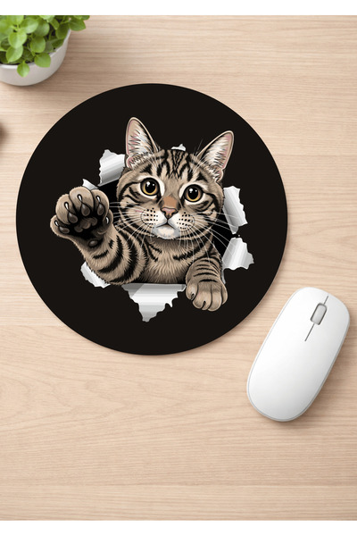 Eylül Design Cute Cat Printed Round Non-Slip Mousepad Ergonomic Mouse Pad
