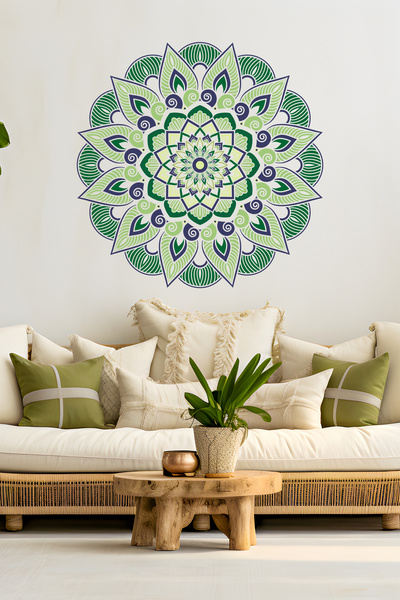 SDİGİTAL Dekoratif Mandala Desenli Şeffaf Folyo Duvar Stickerı - 2 Ölçü ve 10...