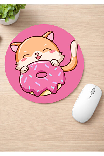 Eylül Design Cute Cat Printed Round Non-Slip Mousepad Ergonomic Mouse Pad