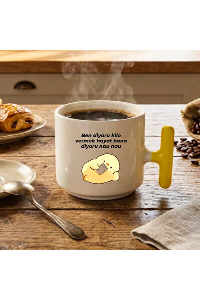 Finka Dekor كوب سيراميك مطبوع عليه عبارة "I Say Lose Weight" باللون الأصفر، ه...