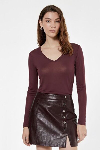 HAKKE Kadın V Yaka Transparan Uzun Kollu BLUZ