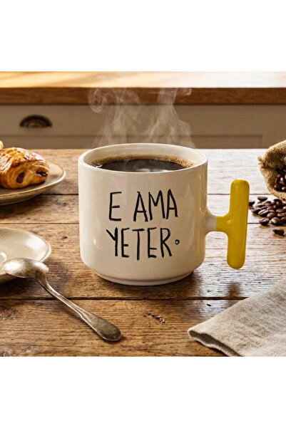 Finka Dekor E Ama Yeter Printed-Yellow t Gift Ceramic Mug