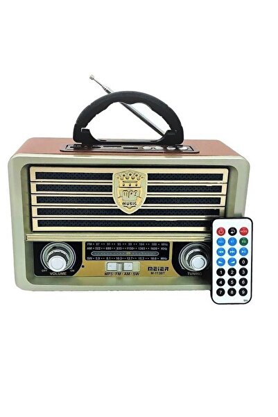 ŞARJLI NOSTALJİK RETRO RADYO SD KART USB BLUETOOTH FM RADYOLU TAŞINABİLİR KABLOSUZ HOPARLÖR M-113BT