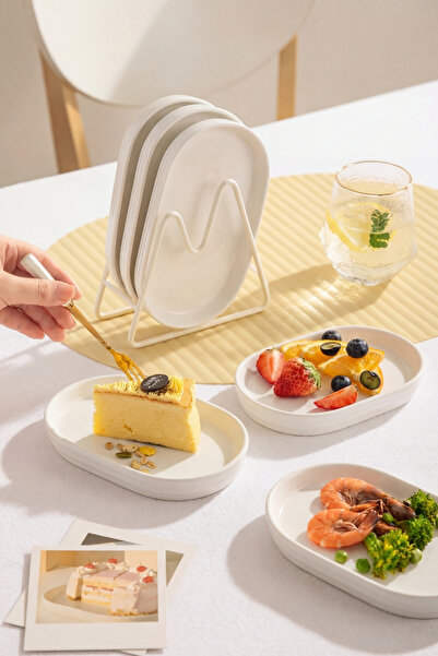 GÖNÜL Porselen Oval Tabak 6 Adet 20x12x2,4 cm – Beyaz Servis ve Sunum Tabağı