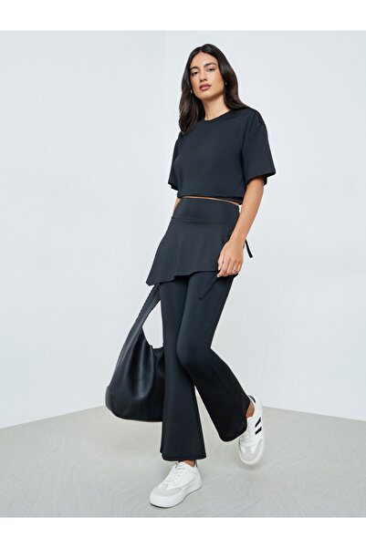 Styli Black Flare Leggings with Layered Detail