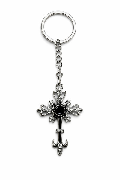 HER ŞEY NOTA www.herseynota.com Black Stone Detailed Embroidered Cross Keycha...