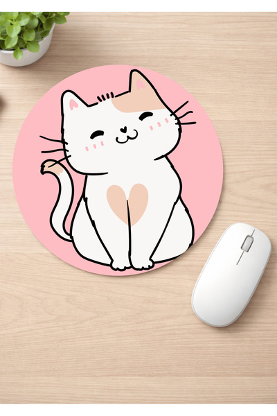 Eylül Design Cute Cat Printed Round Non-Slip Mousepad Ergonomic Mouse Pad