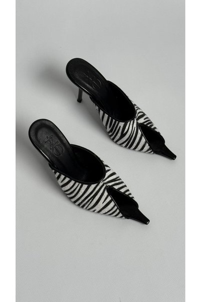 Naz Luxury Shoes Lyra Heelled Slippers Zebra White