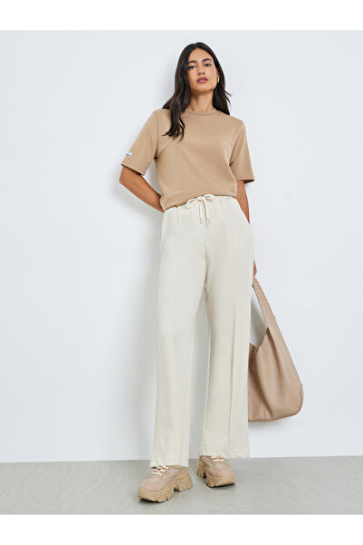 Styli Beige Knitted Joggers with Drawstring Waist