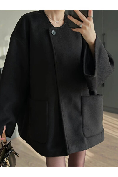 My Blog Black Double Pocket Cashmere Coat