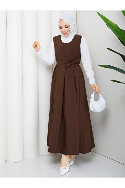 RACE FASHİON فستان حجاب مطوي بتفاصيل أزرار RC6032