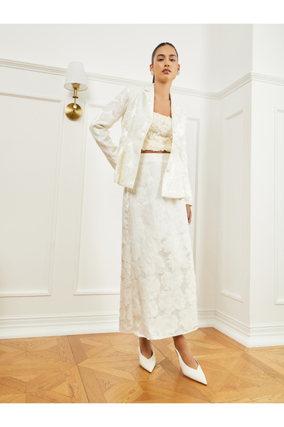 Styli Cream Jacquard Maxi Skirt