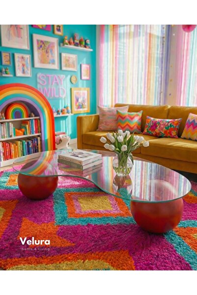 Velura Home & Living Küre Orta Sehpa - Kırmızı - Fasulye - Şeffaf Cam