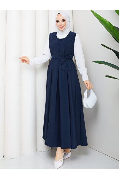 RACE FASHİON فستان حجاب مطوي بتفاصيل أزرار RC6032