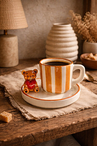 Anadolu Saray Ceramic Teddy Bear Turkish Coffee and Espresso Cup Set with Sau...
