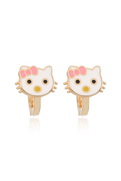 BERK MÜCEVHERAT 14 Ayar Altın Hello Kitty Figürlü Pembe Mineli Çocuk Küpe