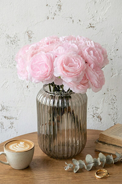 Yapay Çiçek Deposu Artificial Flower 7-Piece Tea Rose Bunch 30 cm Powder Pink