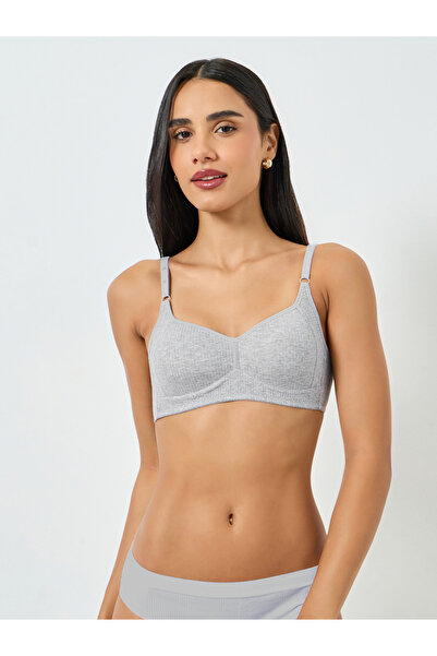 Take Two By Styli Grey Ribbed Padded Non Wired Bra