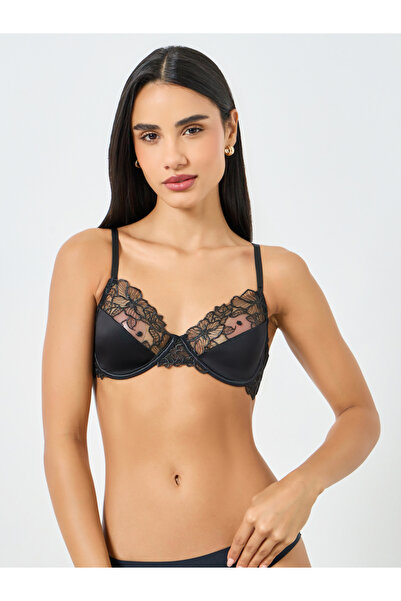 Take Two By Styli Black Lace Patchwork Padded Wired Bra