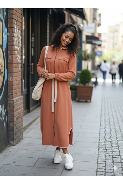 QUBERZ Zipper Detailed Long Dress - Comfortable Fit Modern City Style Trendy ...