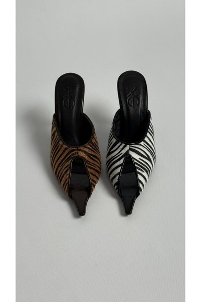 Naz Luxury Shoes Lyra Heelled Slippers Zebra White
