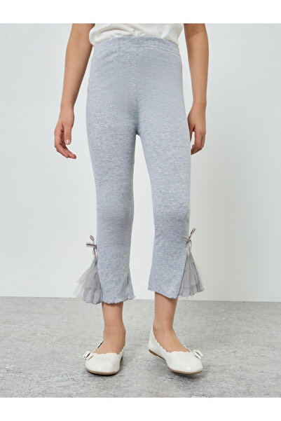Styli Girls Grey Cotton Knit Leggings with Mesh Detail