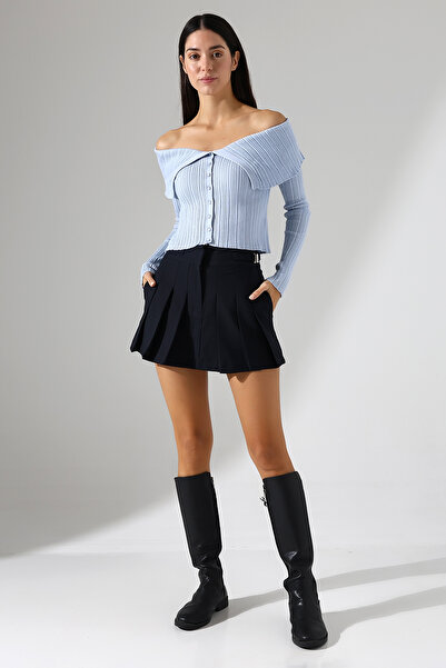 Lavinza Pileli Örme Kumaş Kolej Şort Etek – Yüksek Bel, Rahat Kalıp, Günlük &...