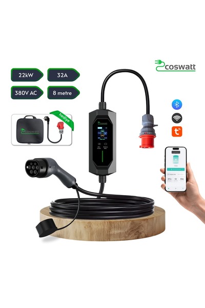Mayuk Dizayn Coswatt Taşınabilir EV Şarj Cihazı 22kW/ 8M / Türkçe Menü / 220V...