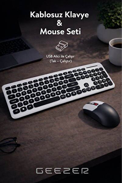 Geezer Soft Touch Kablosuz Klavye Mouse Set Siyah + Beyaz Smk-687