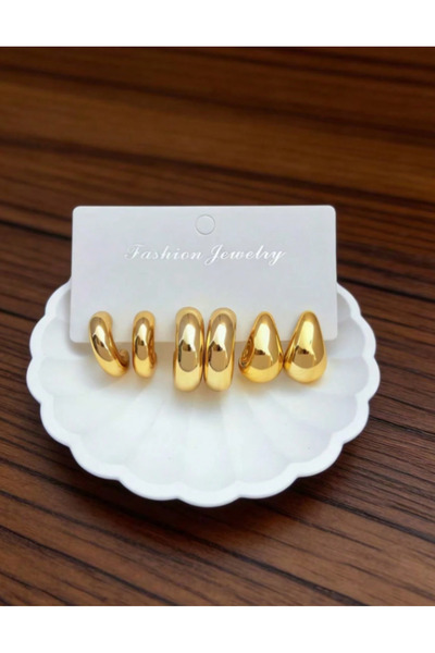 Ervalina 3 Pairs Basic Hoop Drop Earring Set