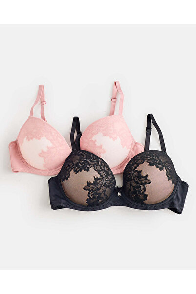 REDTAG Women Assorted Jacquard Mesh Push-Up Bra (2 Pack)