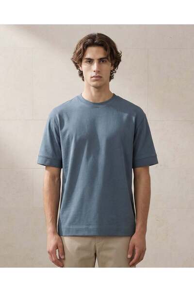 REDTAG Men Blue Interlock Lounge T Shirt