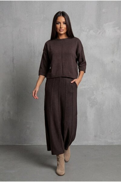 Auroveen Basic Crew Neck Long Sleeve Sweater Midi Length Skirt Top and Bottom...