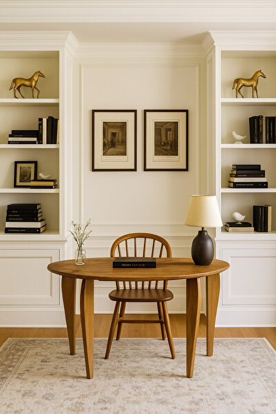 vornom Fasulye Tasarım Ceviz Çalışma Masası - Ev Ofis Çalışma Masası