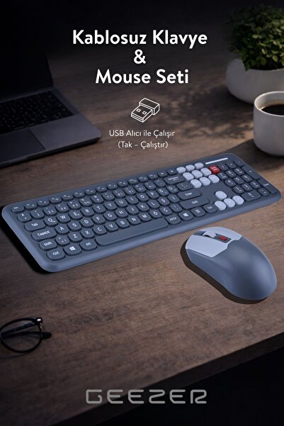 Geezer Soft Touch Kablosuz Klavye Mouse Set Gri + Beyaz Renk Smk-687